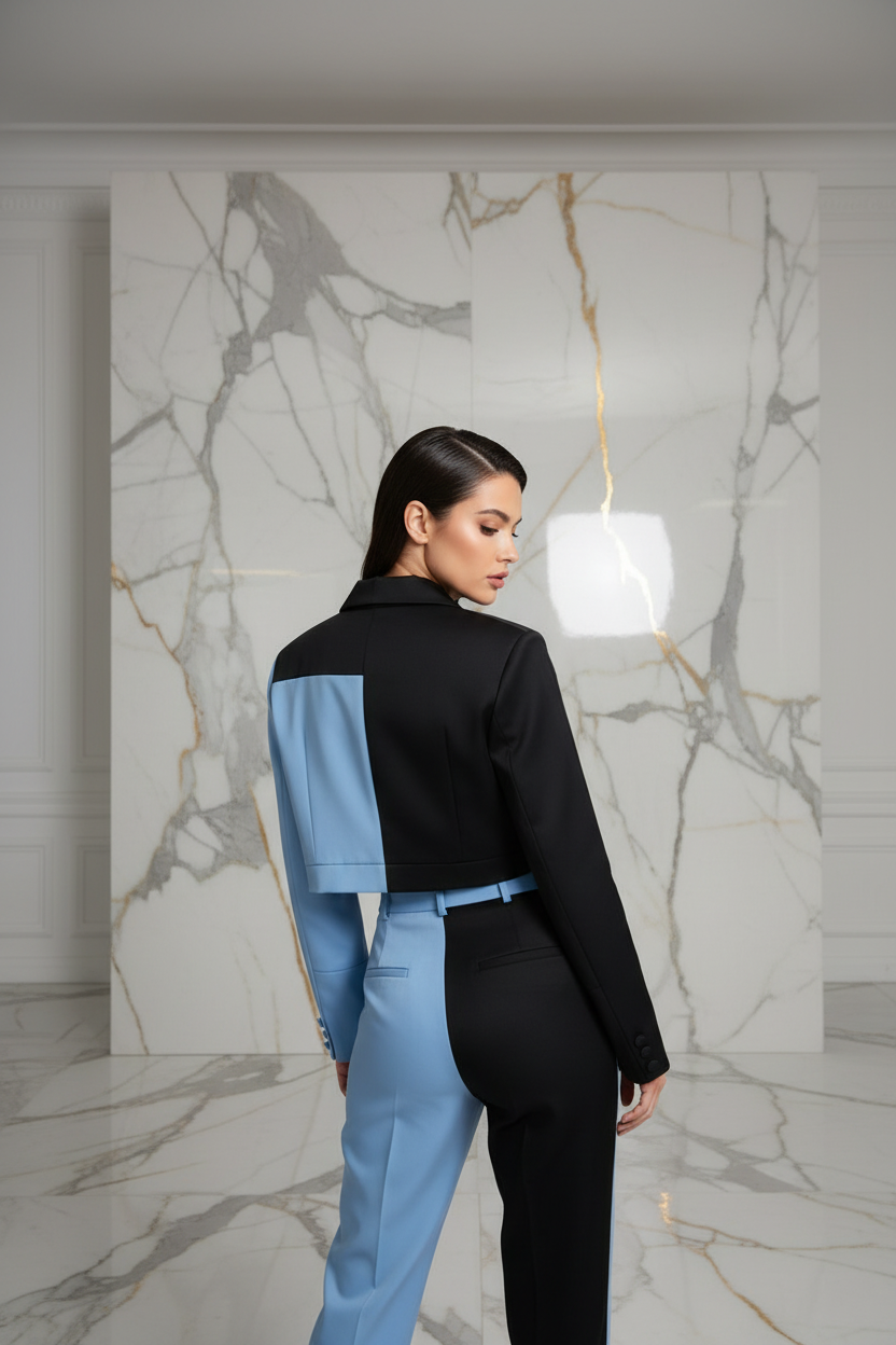Back view with elegant over-shoulder look