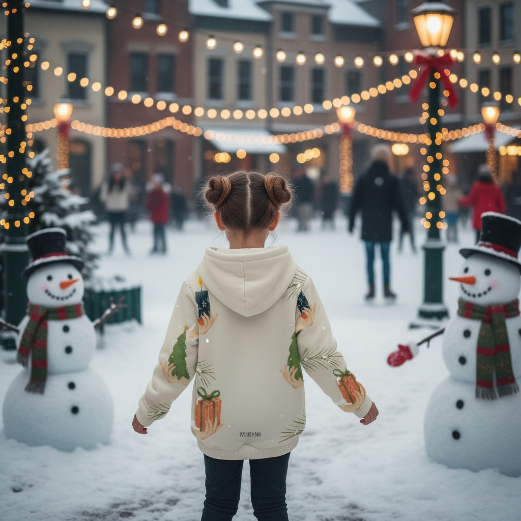 Back view with snowmen and decorations