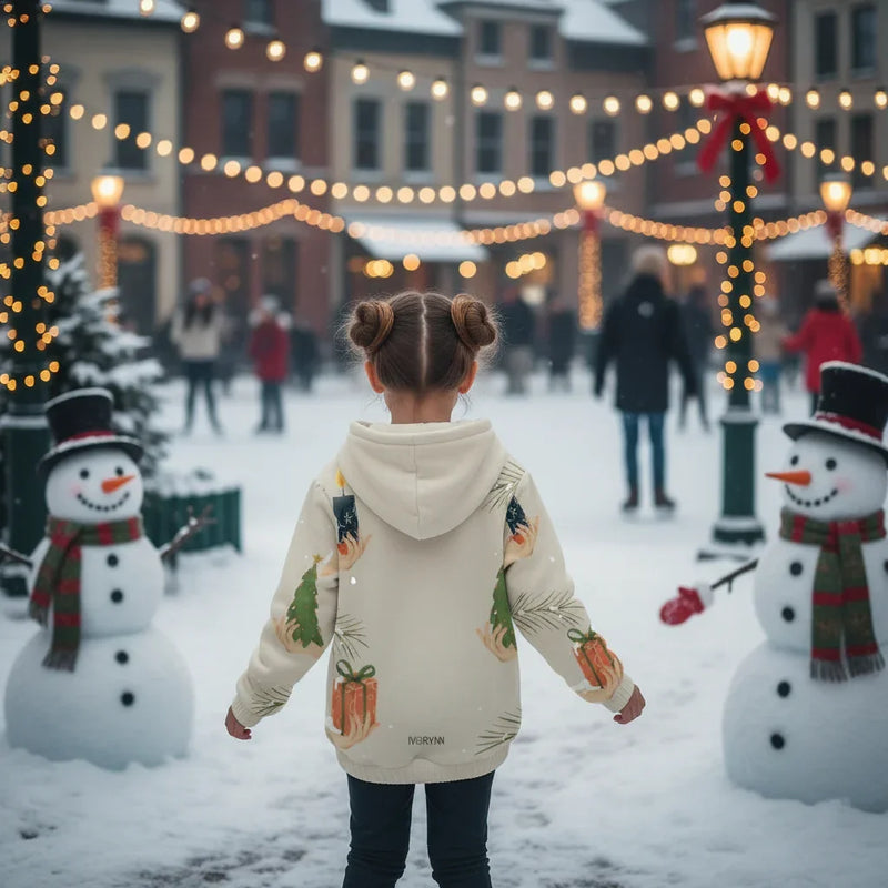 Back view with snowmen and decorations