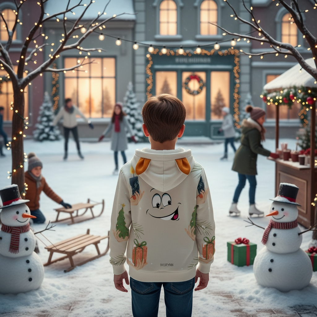 Back view with snowmen and decorations