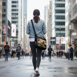 Back view - woman on business street