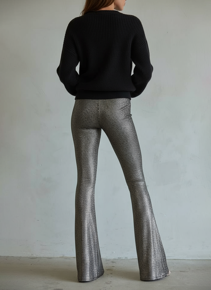 Comfortable High Waist Rib Knit Bootcut Pants