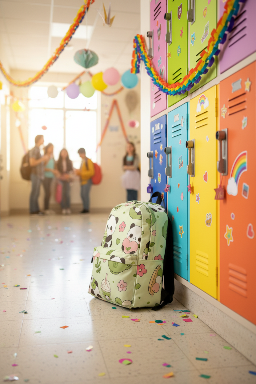 Backpack against lockers