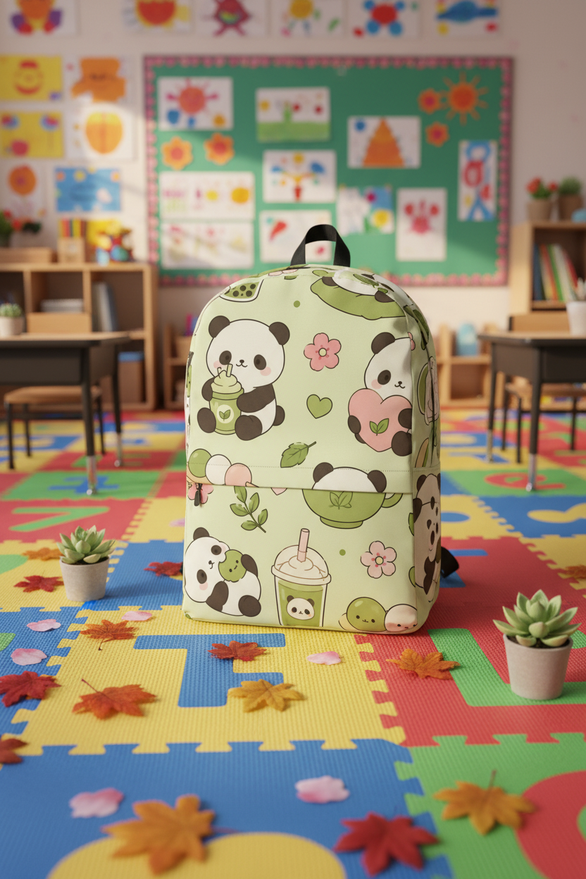 Backpack on classroom floor