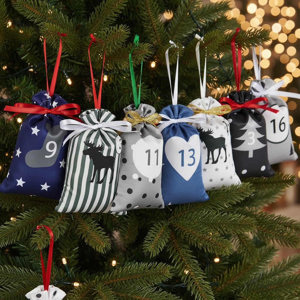 Bags 9 through 16 on tree