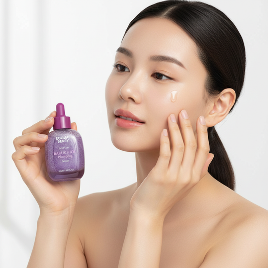 امرأة تضع سيروم Bakuchiol على وجهها