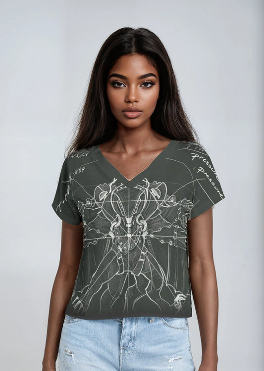 Batwing Sleeve V-Neck Top - Dark Green - Mishastyle