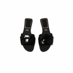Flats Cow Black Leather Sandals
