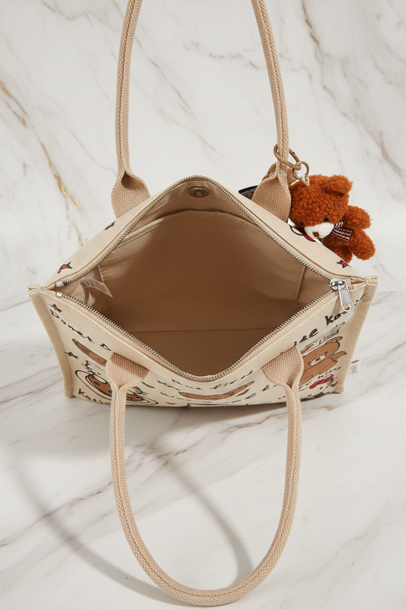 Beige Bag Interior with Zipper