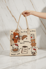 Beige Katie's Cafe Bag in Hand - Marble Background