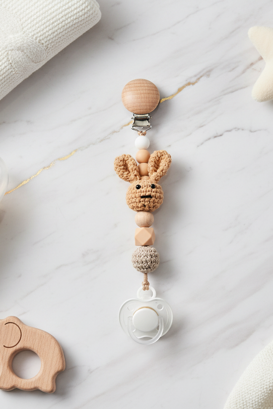 Beige Pacifier Clip with Pacifier 1