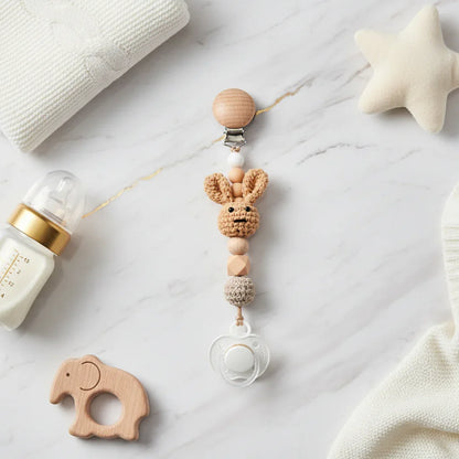 Beige Pacifier Clip with Pacifier 1