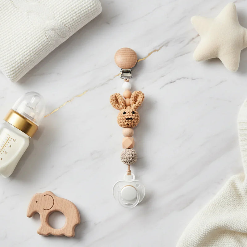 Beige Pacifier Clip with Pacifier 1