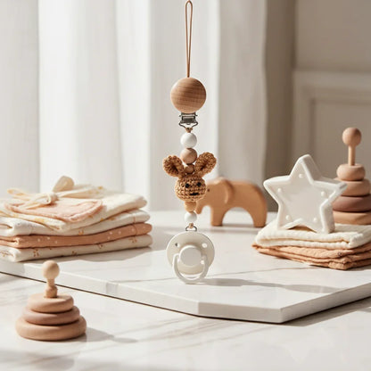 Beige Pacifier Clip with Pacifier 2