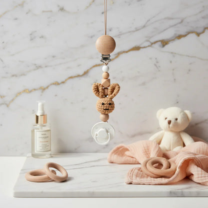 Beige Pacifier Clip with Pacifier 3