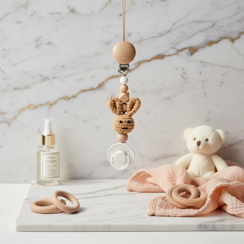 Beige Pacifier Clip with Pacifier 3