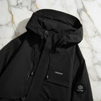 Black jacket hood detail