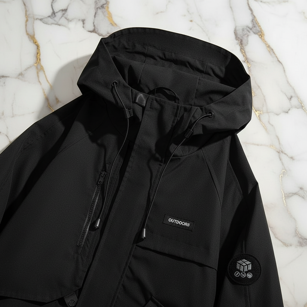 Black jacket hood detail