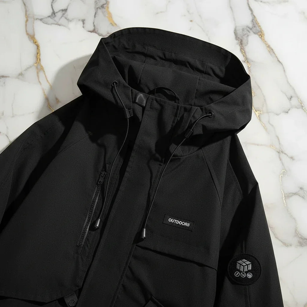 Black jacket hood detail