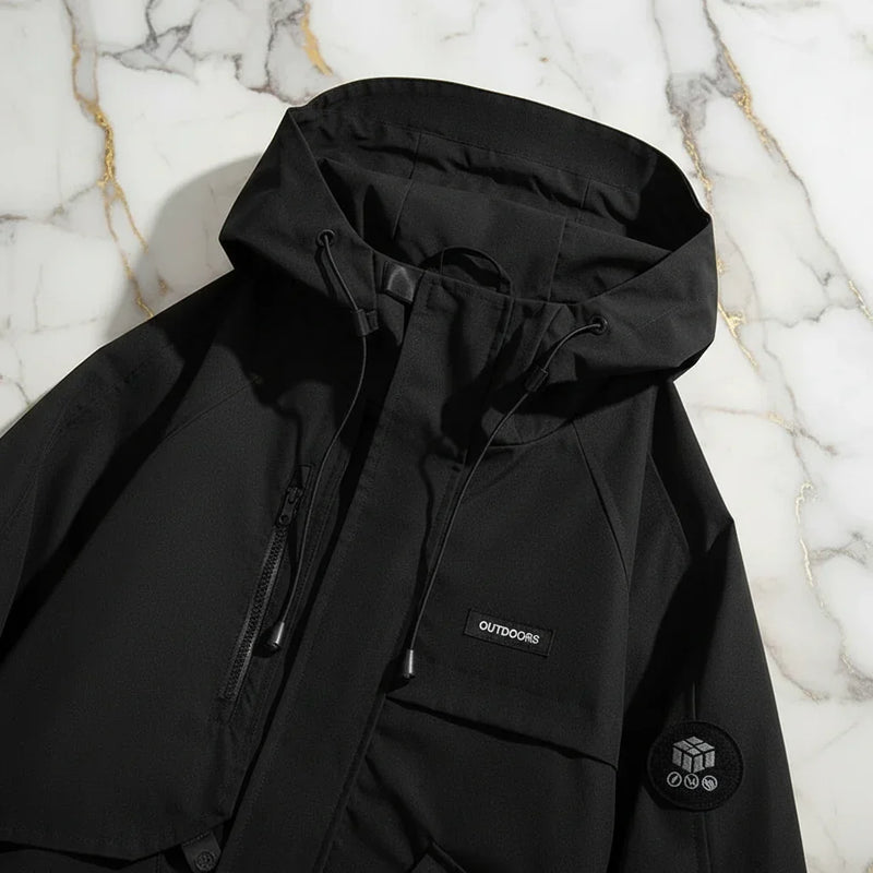 Black jacket hood detail