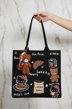 Black Katie's Cafe Bag in Hand - Marble Background
