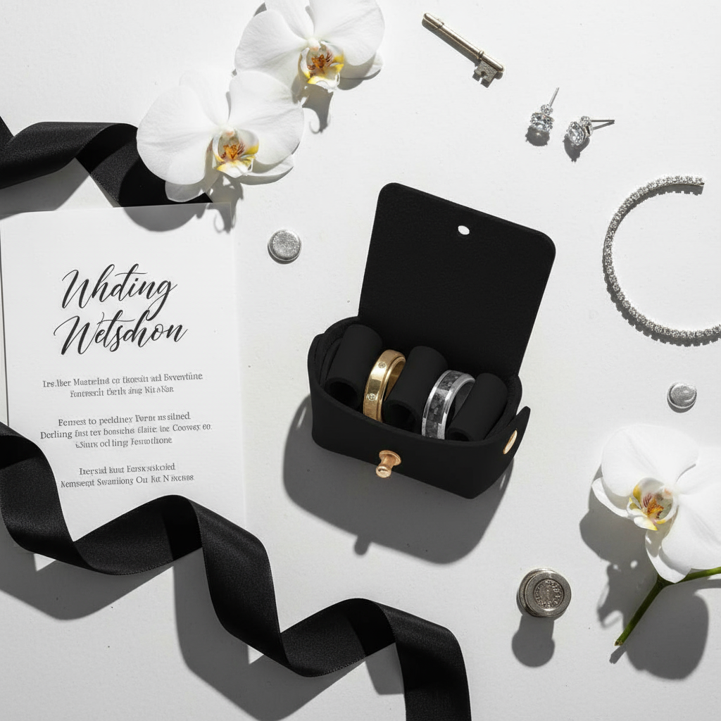 Black Wedding Pouch Editorial Composition