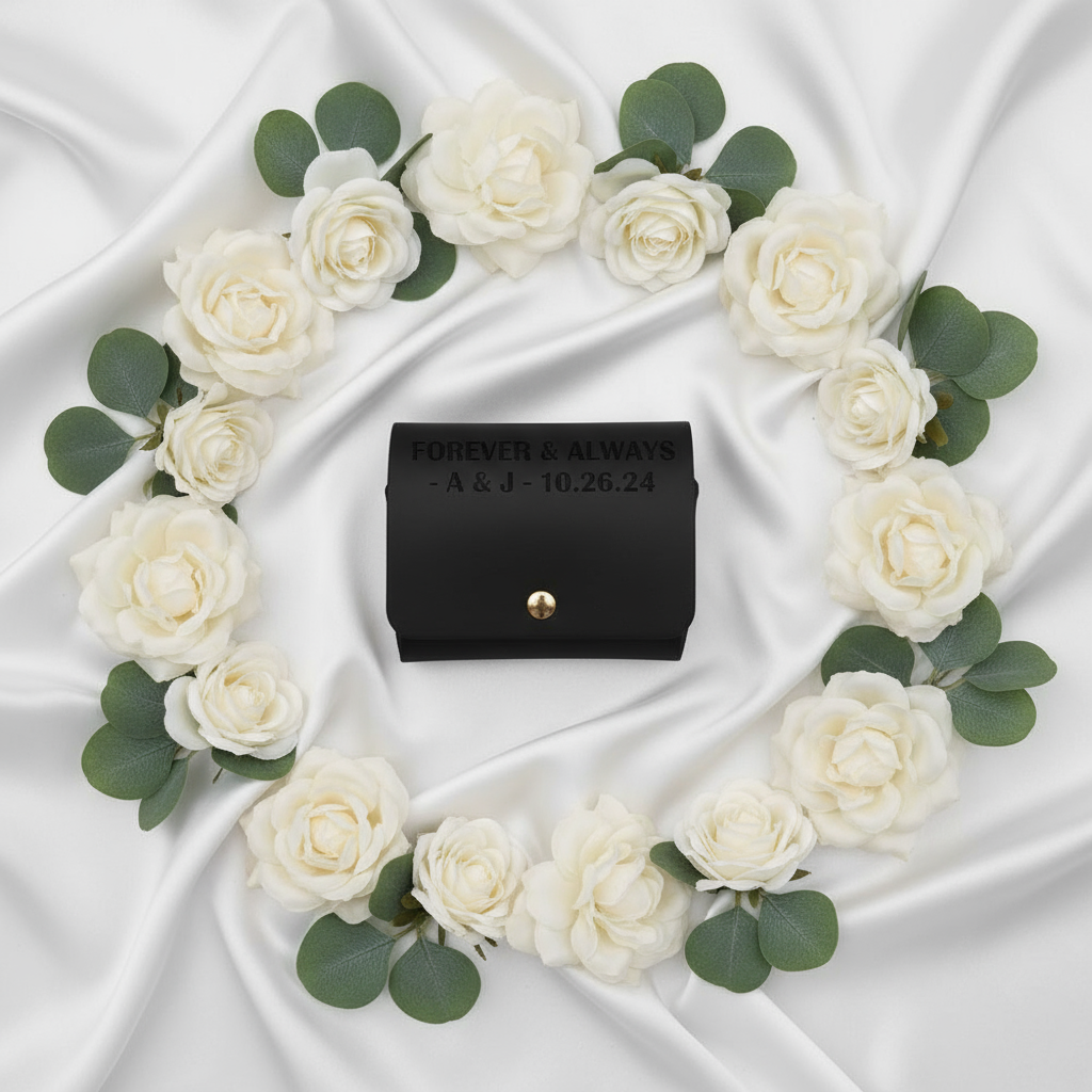 Black Wedding Pouch with White Roses
