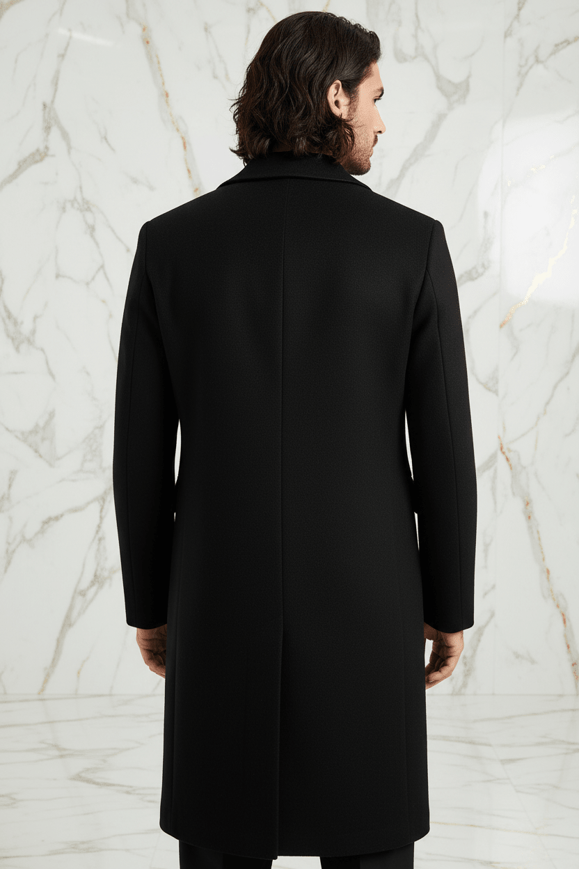 Black Wool Coat - Back - Full Marble