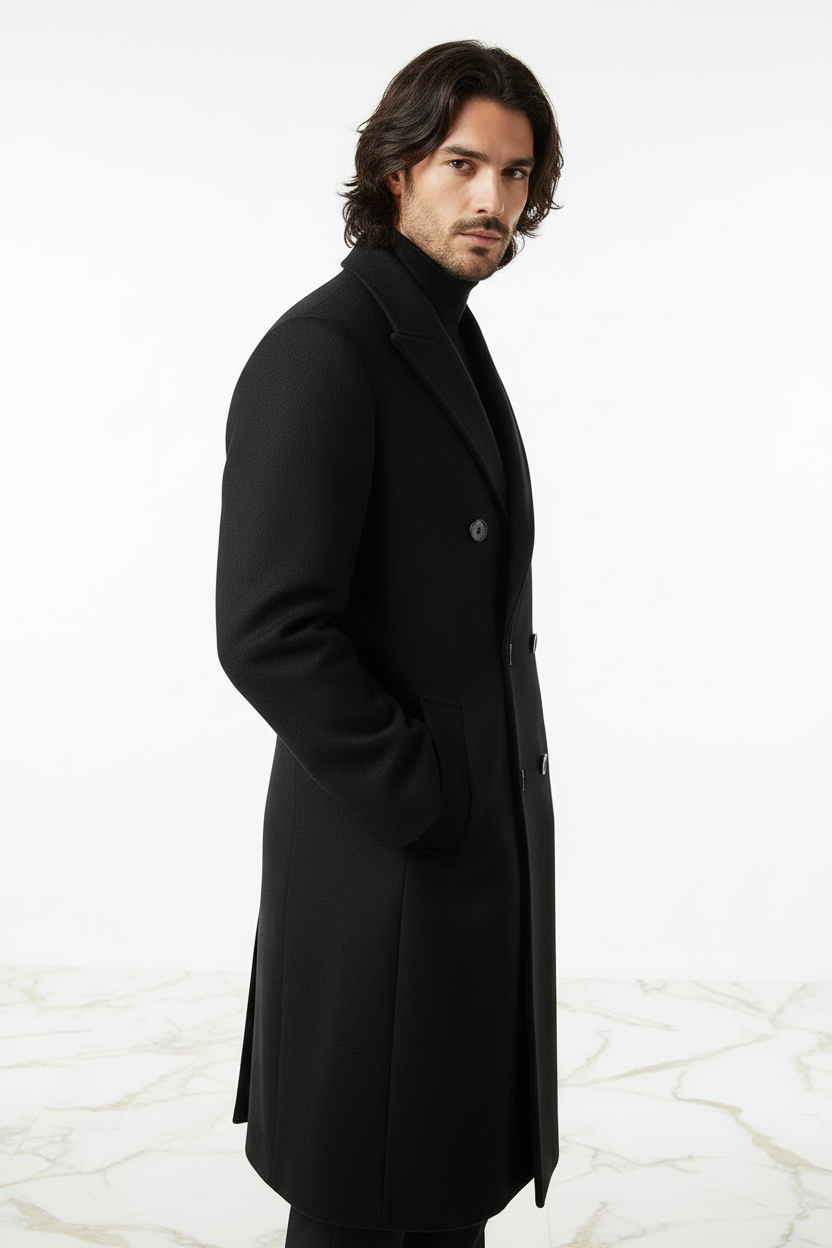 Black Wool Coat - Back Three Quarter