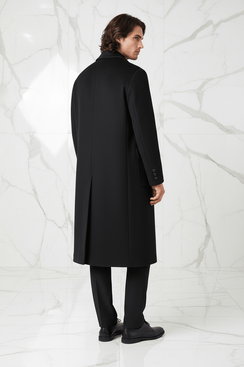 Black Wool Coat - Back View