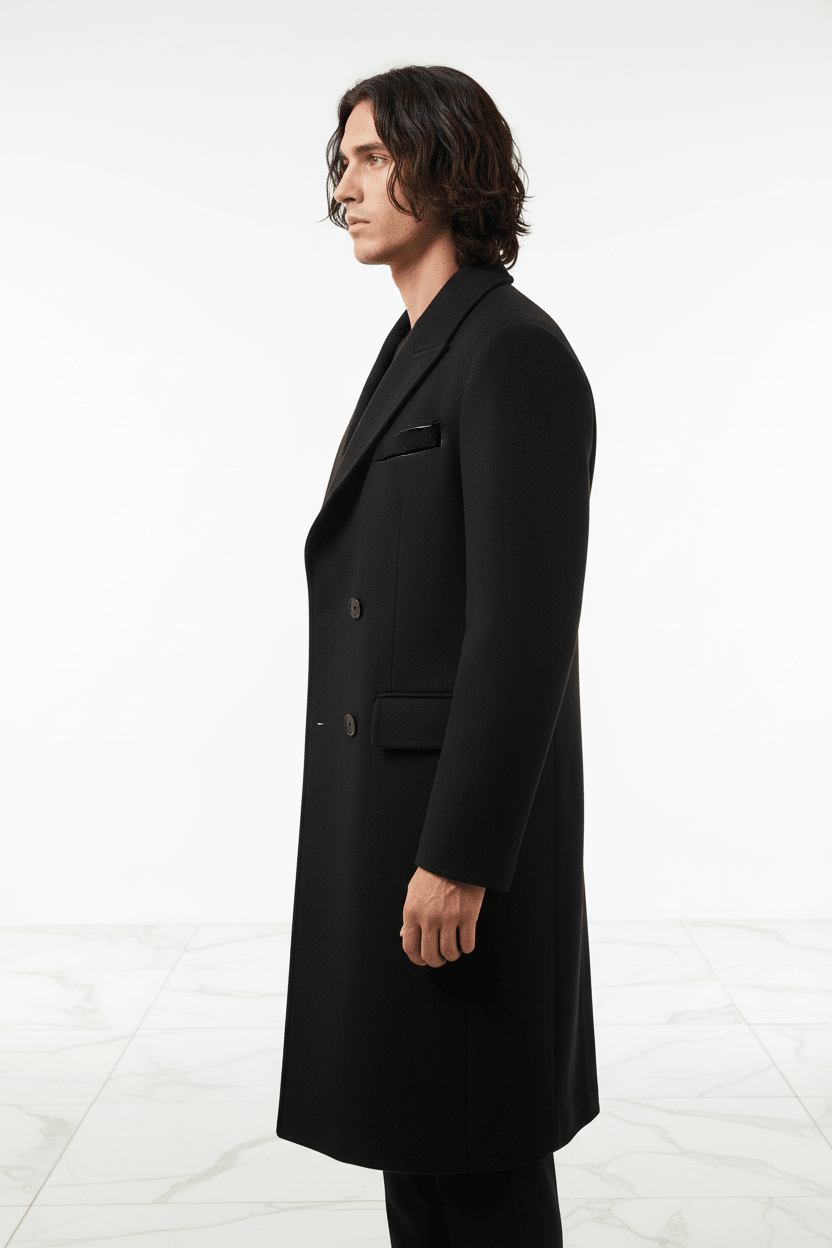 Black Wool Coat - Left Side
