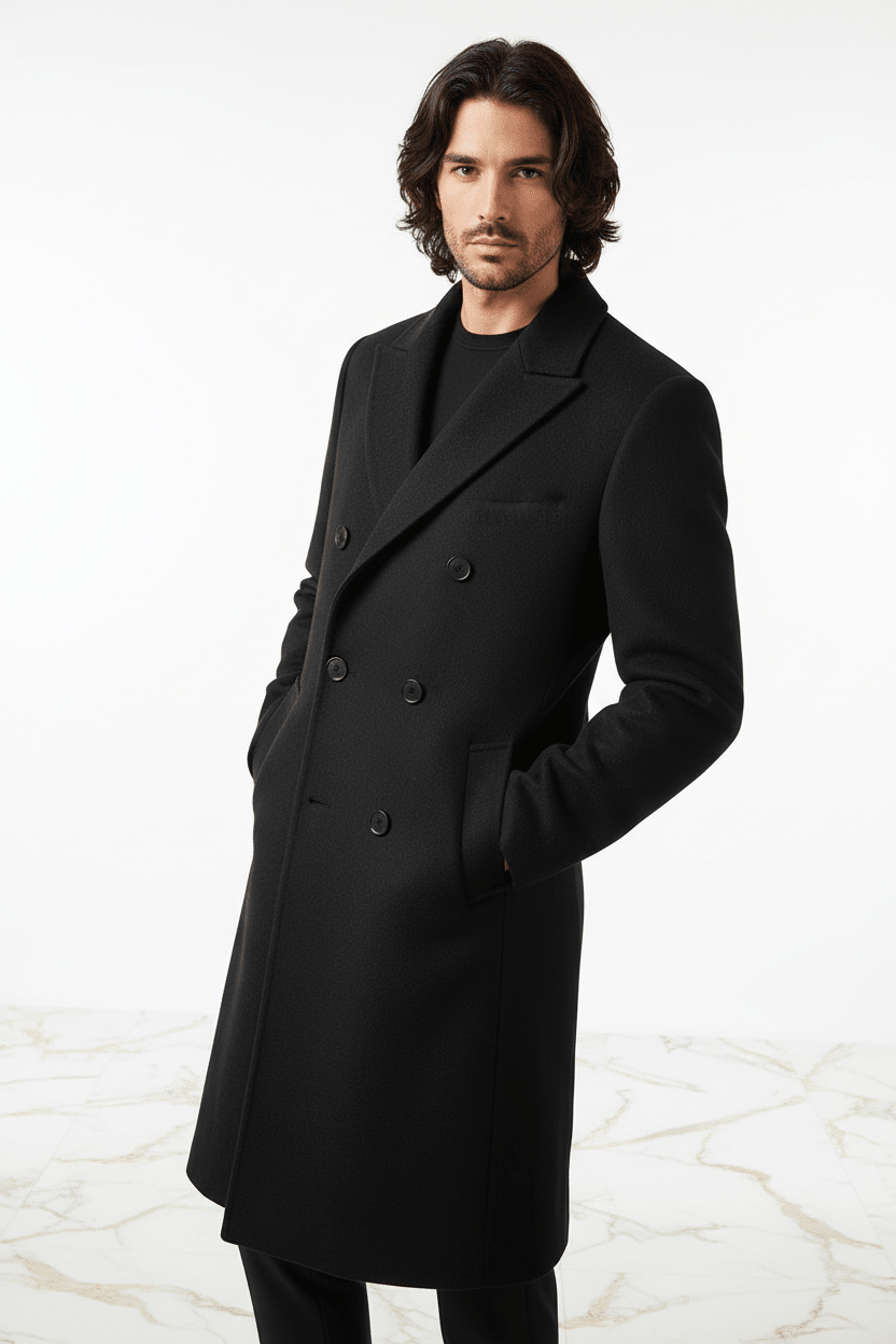 Black Wool Coat - Three Quarter