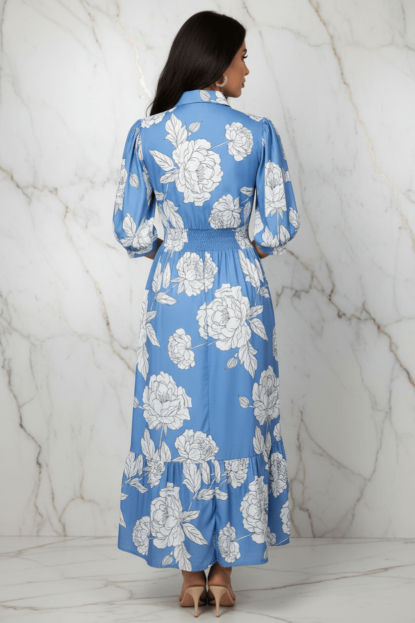 Blue Floral Dress - Back View
