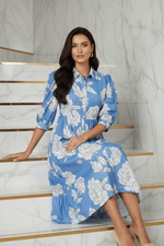 Blue Floral Dress - Elegant Sitting
