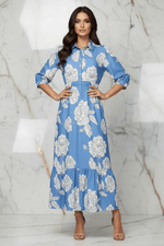 Blue Floral Dress - Full Length Power Pose