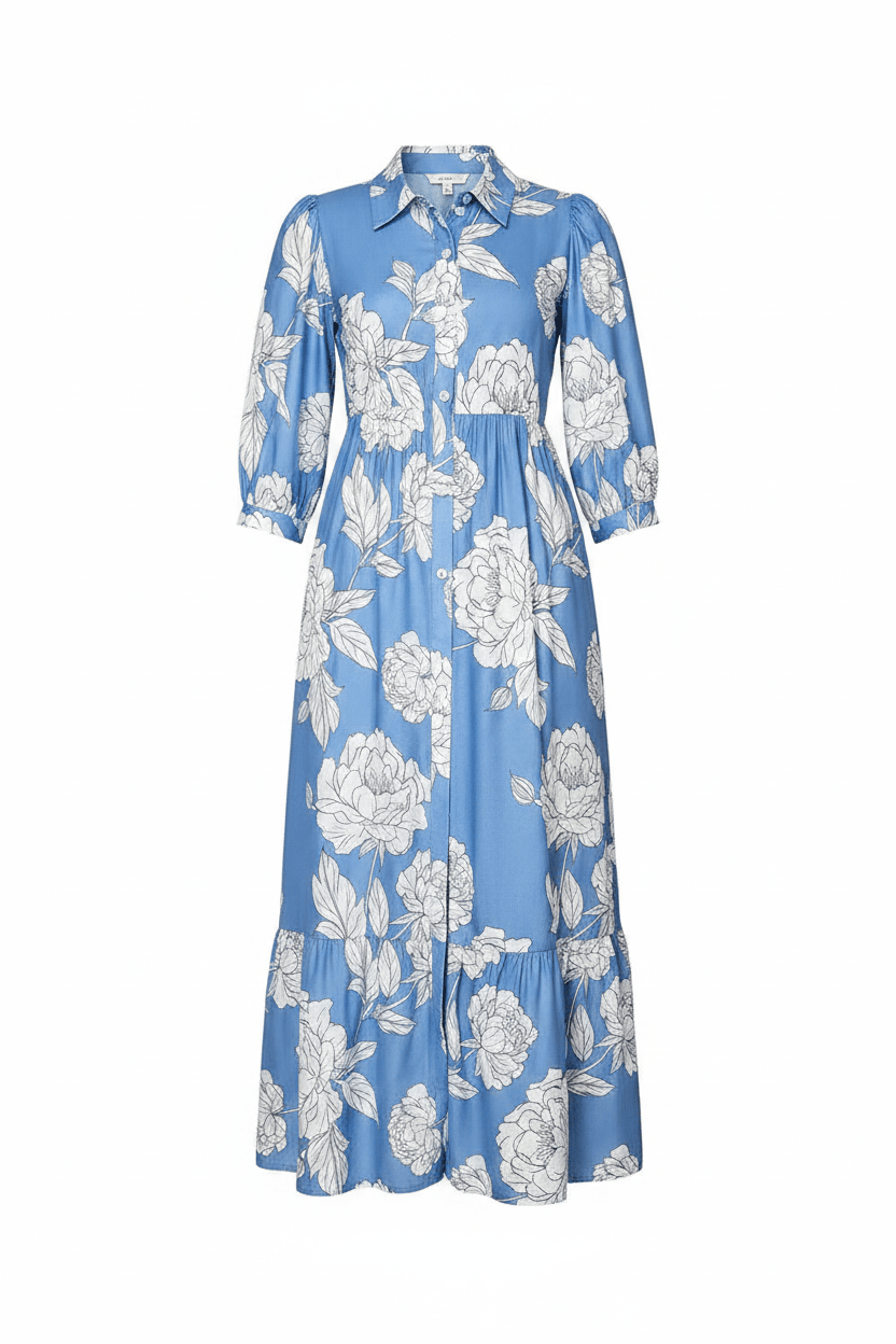 Blue Floral Dress - Ghost Mannequin Front