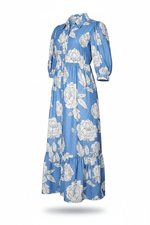 Blue Floral Dress - Ghost Mannequin Three Quarter