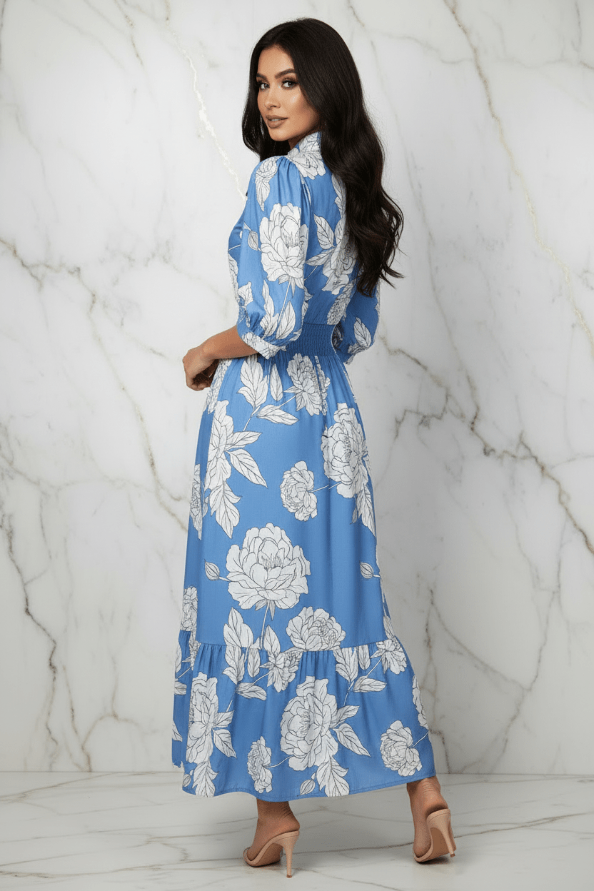 Blue Floral Dress - Over Shoulder