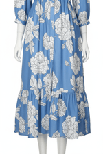Blue Floral Dress - Ruffle Hem Detail