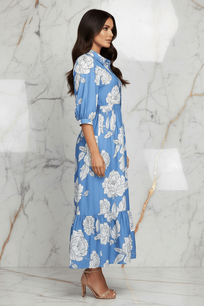 Blue Floral Dress - Side View