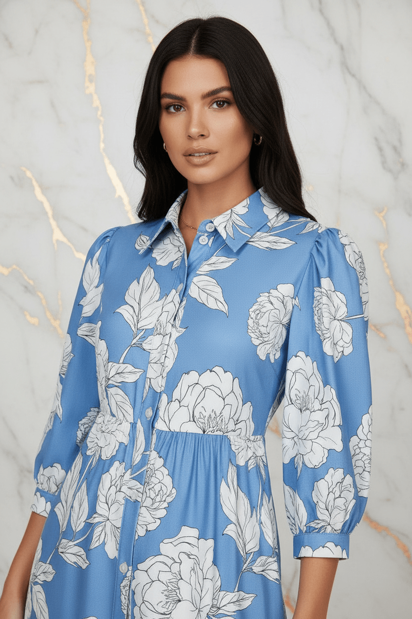 Blue Floral Dress - Upper Body