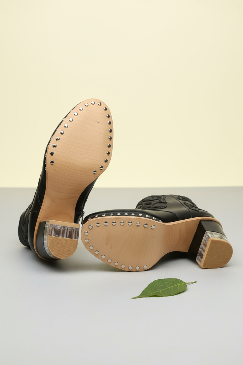 Elegant High Heels Chunky Black Platform Boot