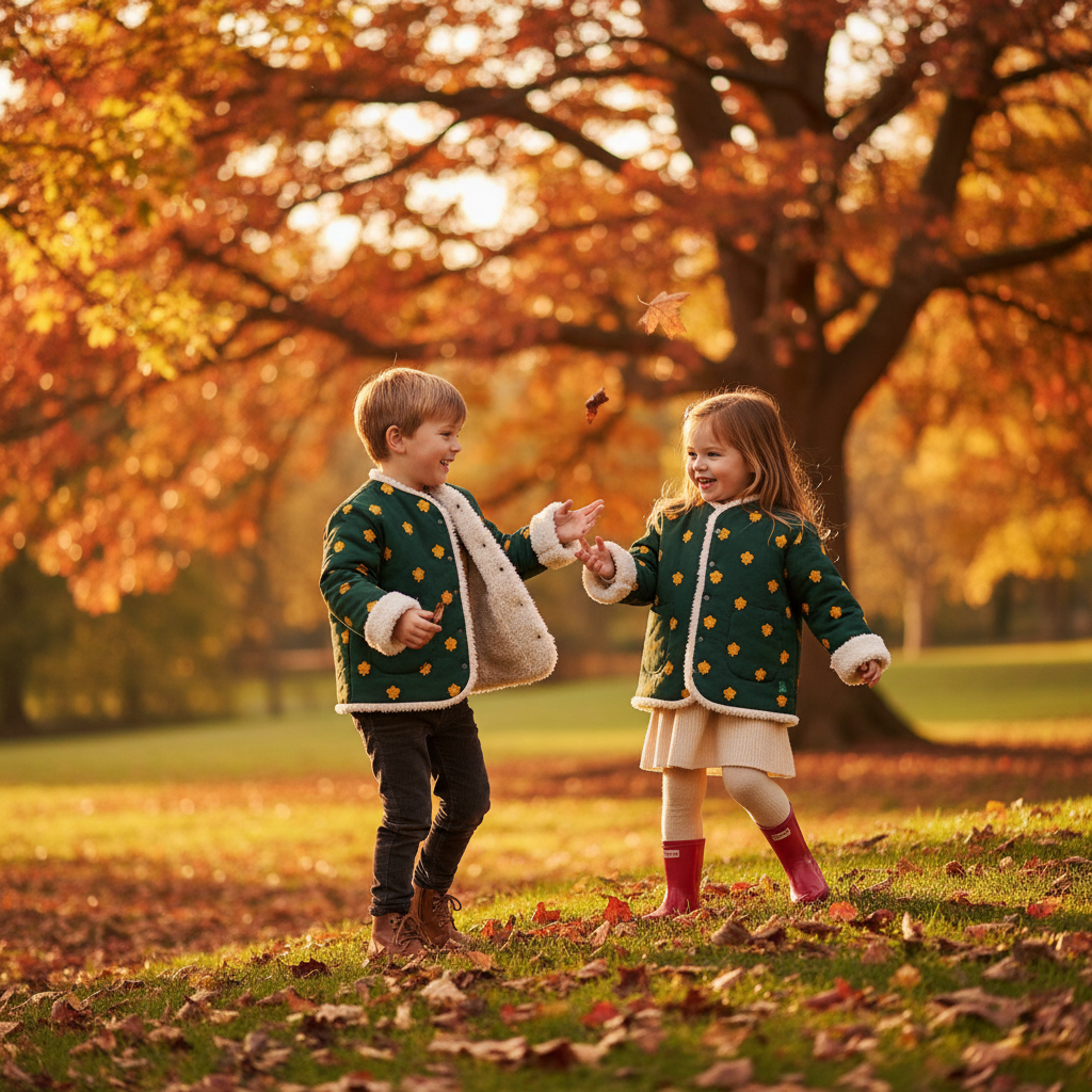 Boy and girl playing in autumn park
