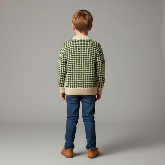 Cozy Organic Cotton Olive Striped Knitted Cardigan