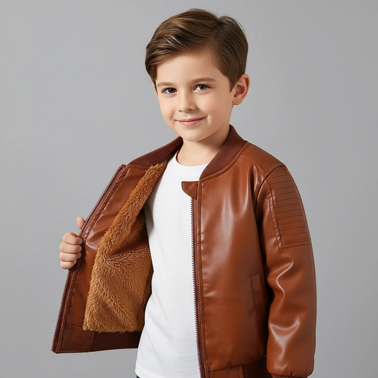 Boys Fleece-Lined Zip-Up Chocolate Jacket