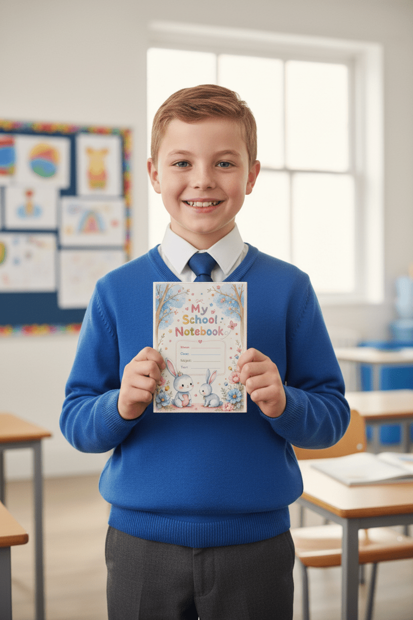 Boy holding small notebook