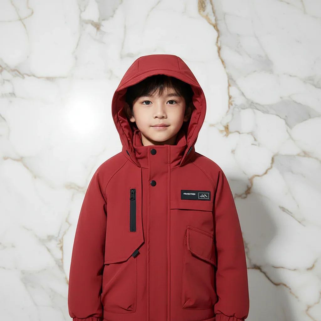 Boy in Red Jacket - Hood Up