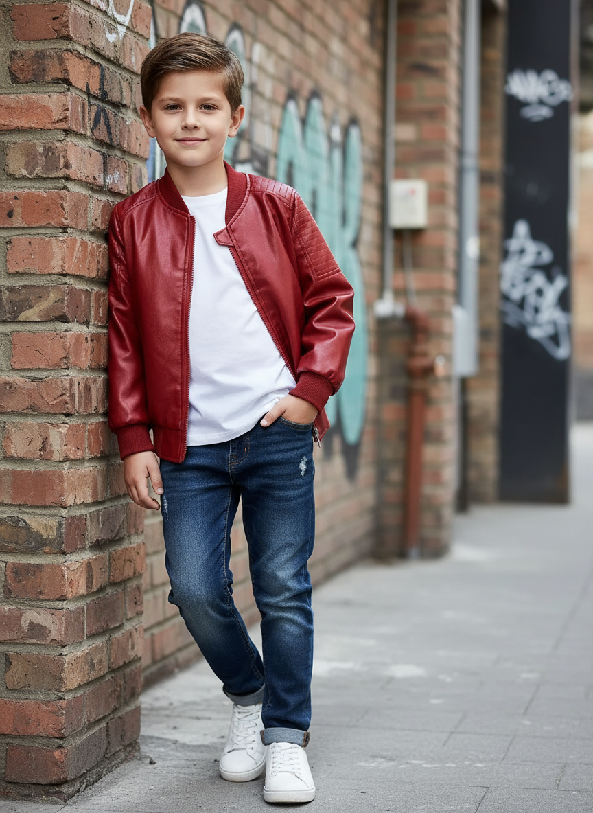 Boy leaning against wall