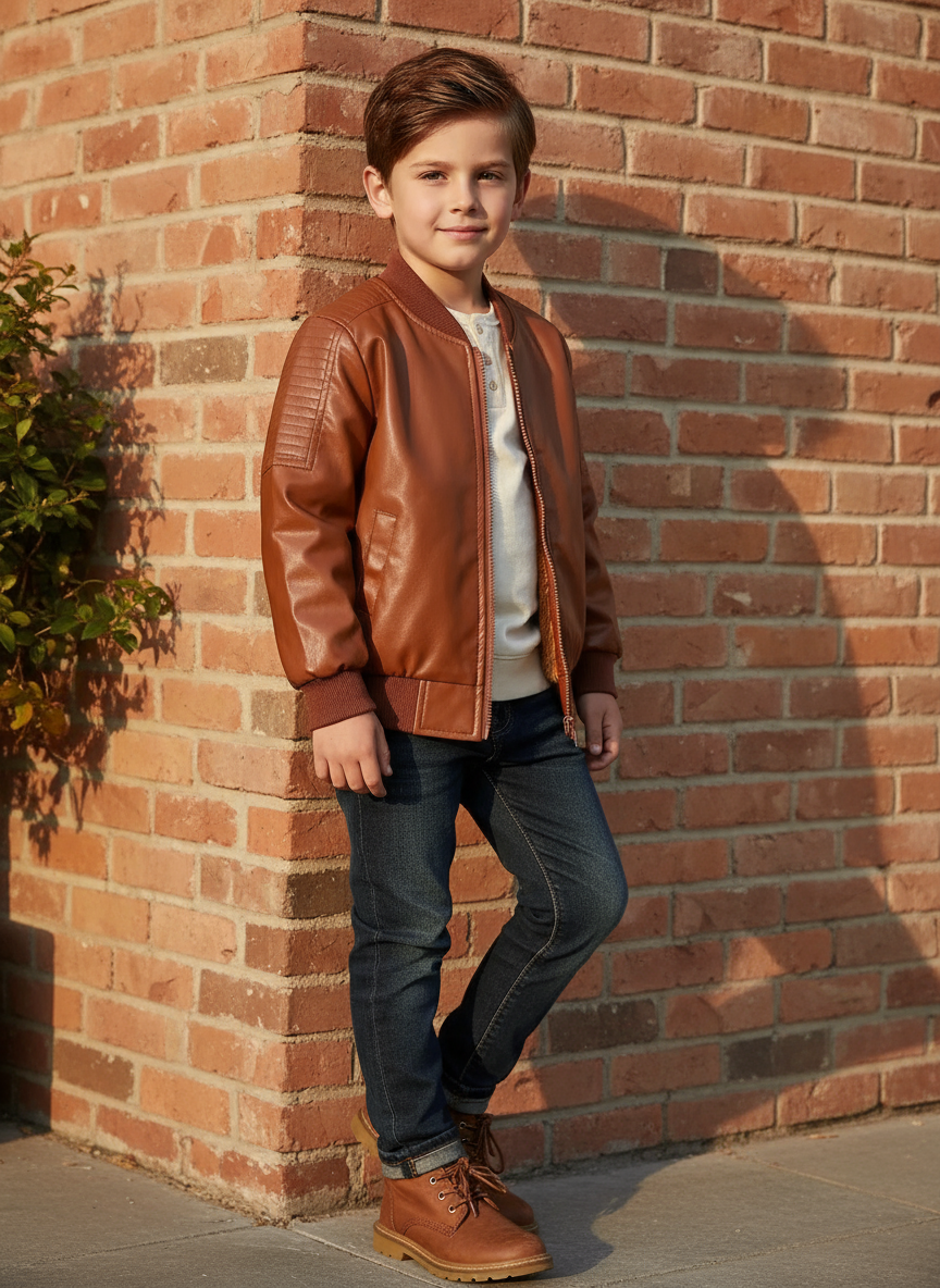 Boy near brick wall