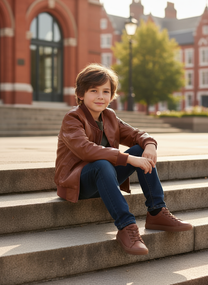 Boy sitting on steps